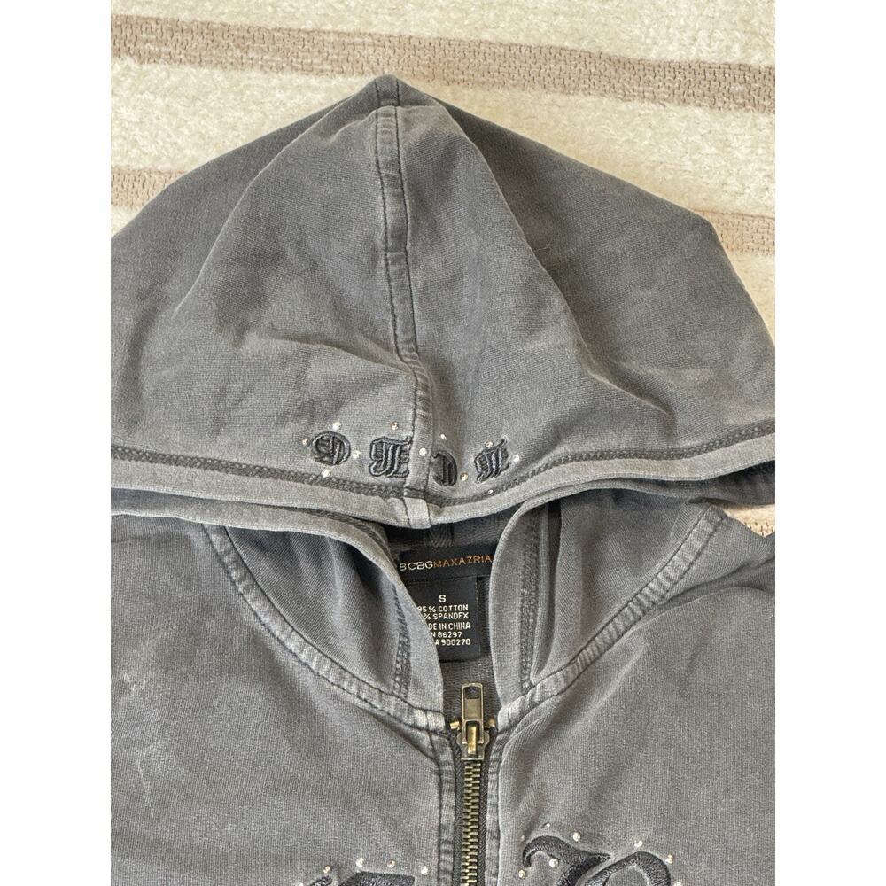 Y2k Vintage Gray Embroidered Full Zip Hoodie Gothic Grunge Women’s Size S - Picture 6 of 13